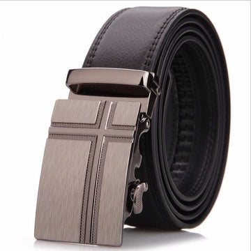 Men's Leather Ratchet Dress Adjustable Belt with Automatic Buckle Track Belt (up to 42 in.)